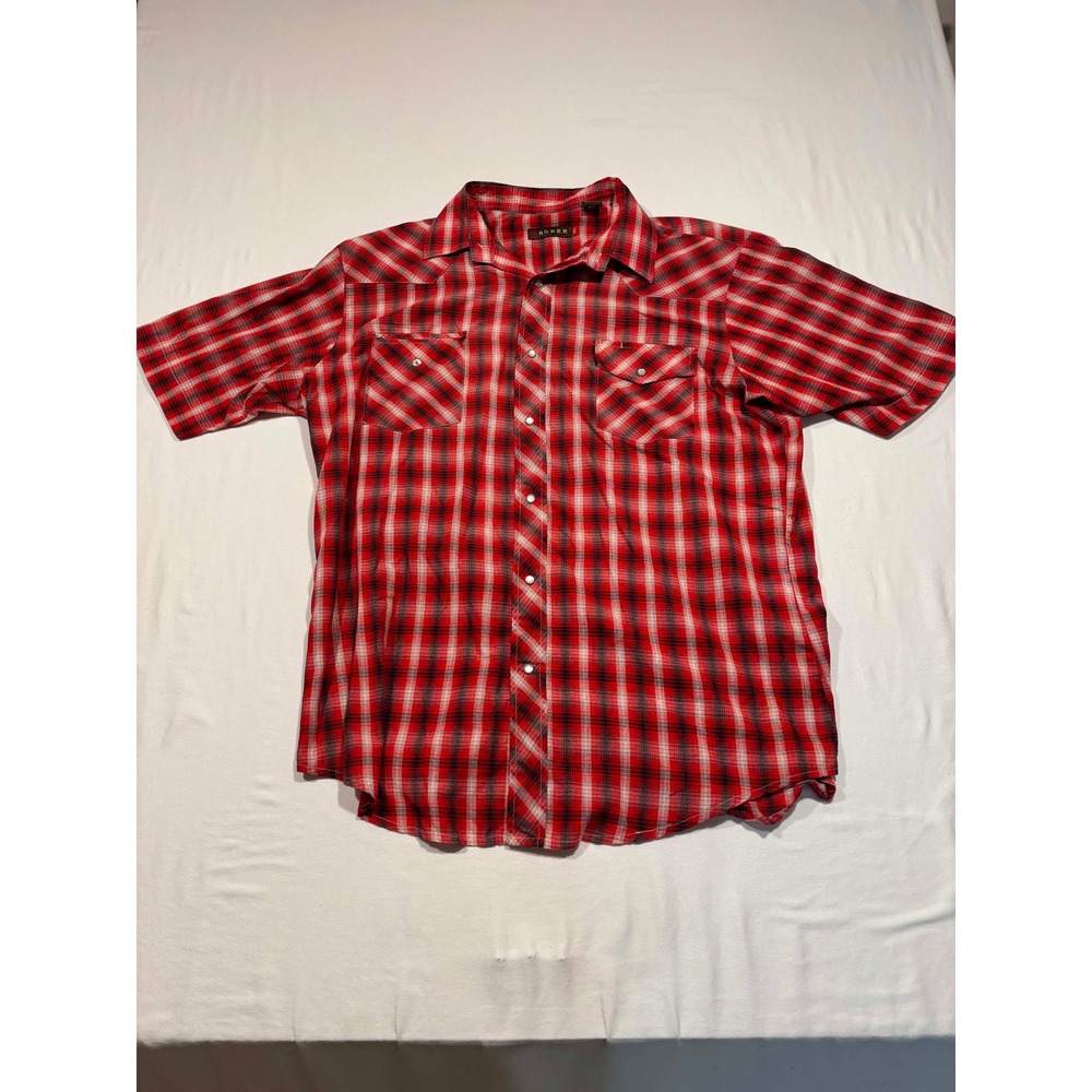 Roper Mens Red Plaid Short Sleeve Western Pearl Snap Shirt XL Cowboy Casual